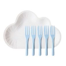 【瘋餐具】(7組)雲朵蛋糕盤叉組 五盤五叉 雲朵盤 蛋糕紙盤 寶寶生日派對 週歲派對用品 抓週道具 甜點盤 蛋糕外帶盤, 棉花糖藍, 1套