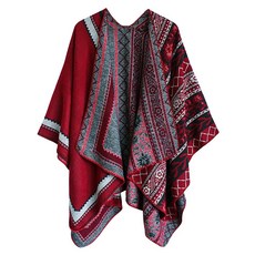 Urban CoCo 판초 망토 여성용 컬러 블록 숄 랩 앞쪽 트임 시리즈 1-카키 One Size 142297, 시리즈 27-와인 레드