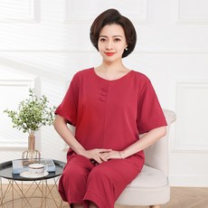 면사 중년 엄마옷 얇은 고급스러움 쓰리버튼 세트 솔리드 캐주얼 실내복 아우터 가능