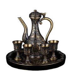 青銅質白酒盅酒具 復古白酒壺 分酒器 一口杯, 1個, 青銅百福酒具套裝, 酒瓶+酒杯