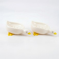 물빠짐 오리 비누 받침대, 2개, 화이트