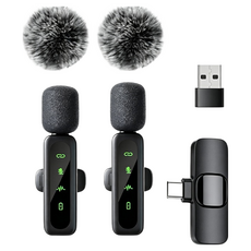 BuyChoo 무선 클립형 2-인-1 스마트 블루투스 마이크 + USB 어댑터 + 윈드스크린 볼, 1세트, 블랙