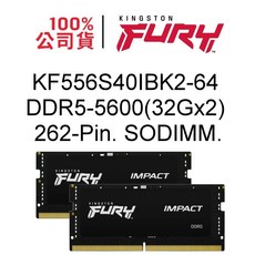金士頓 DDR5 記憶體套組, 1個, 32Gx2｜KF556S40IBK2