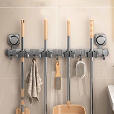 흡착식 밀대 걸이 벽걸이 클립 욕실 부착 청소도구 정리 수납 무타공 강력후크, 1개, 그레이 네 개의 집게