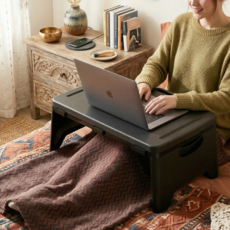 일상담다 휴대편한 접이식 베드테이블 수납공간 미니 책상, 제트블랙