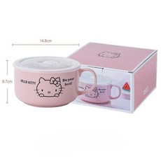뚜껑이있는 키티 멜로디 시나모롤 쿠로미 기숙사 라면 시리얼 국수 비빔밥 세라믹 그릇, A.키티 그릇 + 뚜껑 -용량 1002ml