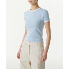 매장정품 무신사스탠다드우먼 MUSINSA STANDARD WOMAN 우먼즈 슬림 크루 넥 링거 반팔 티셔츠 [스카이 블루화이트] MWDTS5Z04-O2 542169