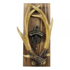 Ebros Gift 러스틱 웨스턴 인조 얽힌 사냥꾼의 사슴 뿔 트로피 나무 판자에 장착 빈티지 스타일 소다 맥주 병 뚜껑 캐스트 메탈 오프너 27.3cm(10.75인치) 높이