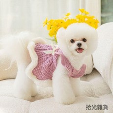 可愛風 針織縷空毛衣裙 包芯紗材質 秋冬保暖加厚 狗狗貓咪公主裙, 紅色小花裙子,XS(建議體重0.5-1.5公斤), 1個