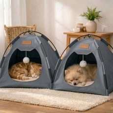 리빙코어 강아지 고양이 텐트 하우스 숨숨집 반려동물 실내 애견집 펫하우스, 그레이, 1개
