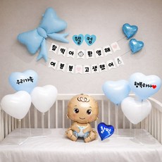 재미제이 산후조리원 퇴소 이벤트 출산 축하 선물 하트풍선스탠드세트, 남아버전, 1세트
