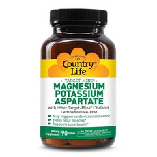 Country Life Target-Mins 마그네슘 칼륨 아스파르테이트 600mg/198mg 90정 글루텐 프리 인증 비건 인증, 1개