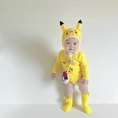 皮卡丘造型寶寶連身衣 可愛造型 柔軟舒適 方便穿脫, 皮卡包屁7-3cm （衣+帽+包）, 1個