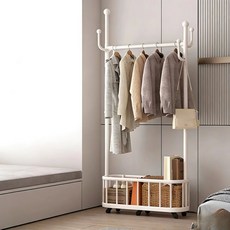 ANYOU 플로어 침실 행거 가정용 베란다 가벼운 럭셔리 숙소 방 간이 선반 행거, 흰색