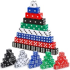 Hooqict 100피스 카지노 주사위 세트 16mm 표준 게임 아크릴 6면 컬러 플레이 벌크 베가스 수학 교실 용품 보드 게임(블랙 레드 화이트 블루 그린), 1개, Black, Red, White, Blue, Green