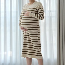 디어마더 베이지 스트라이프 빅사이즈 니트원피스 임산부원피스