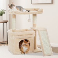PAWZ Road 3단 다색 귀여운 고양이 소형 캣타워 탑 라운지 +사다리+ 숨숨집, 1개, 베이지
