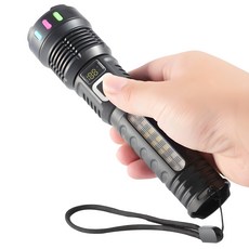 니치유 야외 방수 랜턴 USB 용량 표시 충전식 손전등, 1개, 블랙