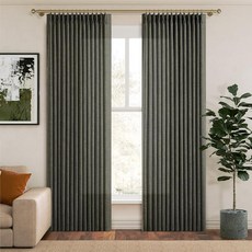 블랙 리넨 쇼트 핀치 플리츠 114.3cm(45인치) 커튼 창문 위 싱크대용 빛 필터링 다크닝 빈티지 커튼 세미 시어 프라이버시 주방/카페용 작은 창문 백 탭 드레이프 장식, 올리빈