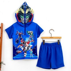 정품 헬로 카봇 반팔 가면 상하복 반집업 옷 반바지 세트