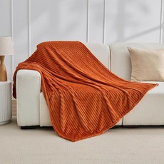 Bnuitland Burnt 오렌지 플리스 소파용 담요 300GSM 부드럽고 따뜻하고 아늑하며 푹신한 담요 성인 및 아동용 스트라이프 패턴 127cm x 152.4cm(5, 주황색