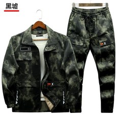 春季男士勞保工作服套裝 耐磨加厚建築工地工裝外套防臟, 1個, H黑墟套裝 上衣+褲子 ,190碼 適閤185-205斤