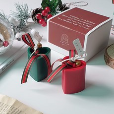 페페무드 크리스마스 하트 캔들 세트 (선물포장 쇼핑백 포함), 레드(블랙베리&베이)+그린(우드세이지&씨솔트), 1개