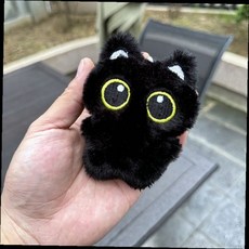 검정고양이 털인형 키링 둥근눈 캐릭터 가방장식 열쇠고리 미니인형, 검정고양이 전신 인형키링