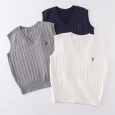 (대여)남녀공용 꽈배기 미니자수 니트조끼(3color)