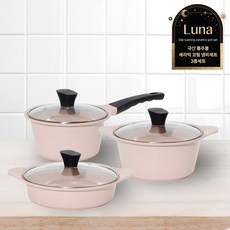 국산 통주물 루나 세라믹코팅 냄비세트 3종(베이비핑크), 1세트, 3종(16양수+18편수+20양수), 베이비핑크