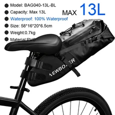 NEWBOLER 자전거 가방 13L 대용량 안장 사이클링 접이식 테일 리어 백 MTB Road Trunk Bikepacking, 03 BAG040GRE 13L