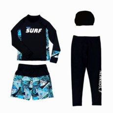 뉴키즈팩토리 키즈 주니어 남아 생존수영 수영복 래쉬가드 4종세트