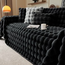 2026新款兔毛絨沙發蓋布巾冬季加厚毛絨沙發墊高級感沙發套罩, 1件, 母嬰級兔兔絨-寂靜黑【像被溫柔擁抱|軟糯保暖】