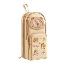 캐릭터 백팩 디자인 스탠딩 필통 대용량 수납 파우치, 1개, 베이지 애니멀