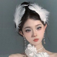 흰 깃털 머리핀 웨딩 코스프레 헤어장식 헤어소품 헤어핀