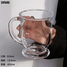 DFMEI 咕嚕咕嚕大口杯韓國風大容量復古帶把玻璃果汁奶茶牛奶啤酒杯, 1個