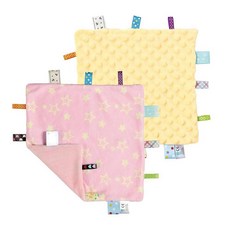 해외 CREVENT Tag Security 아기용 담요 남아용 부드럽고 작은 러비 아기 이불 감각 생일 베이비 샤워를 위한 훌륭한 선물 25.4 x 25.4cm10 10인치 8, Yellow + Pink Star.