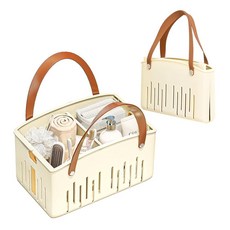 휴대용 샤워 캐디 손잡이와 조절 가능한 칸막이가 있는 접이식 플라스틱 보관 바구니 빠른 건조 욕실 정리함 대학 기숙사 여행 필수품(크림)106769, 크림