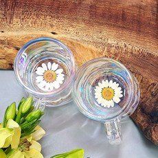 이플스토리 핸드메이드 레진 생화 공예 데이지 압화 오로라 손잡이 소주잔 2P, 1세트