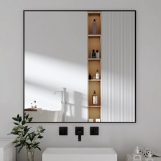 뷰티피크 사각형 벽거울 화장대거울 욕실거울 강화안전유리 80*80, 블랙, 80*80cm