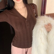 루엔나 여성 니트 브이넥 긴팔 블라우스 상의 베스트 캐주얼