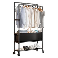 바퀴와 신발 수납 공간이 있는 다기능 스탠딩 옷장 선반, 검은색