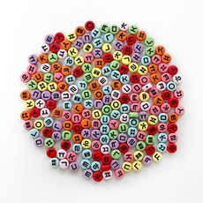 (랜덤100p) 4X7mm 컬러X블랙글씨 미니 납작 원형 한글 비즈 자음 모음 비즈, 자음(랜덤)
