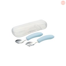 Richell TLI 兒童學習不鏽鋼匙叉組 (附收納盒) 藍色, 1個, 不鏽鋼匙叉組(附盒)(藍), 藍