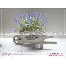 House傢飾 zakka南法田園鄉村風格舊Loft工業風 木製推車花器花盆花架(小白)【限量款, 1個