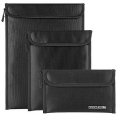 알루미늄 호일 안감이 있는 3팩 내화성 방수 문서 가방 매직 스티커 및 지퍼가 있는 내화성 문서 정리함 문서 및 현금을 위한 방수 머니 백 안전 보관 파우치(블랙)