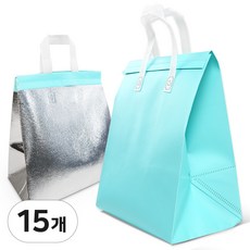 일회용 보냉가방 손잡이 은박 보냉백 캠핑용 도시락 보냉 가방, 15개, 블루민트