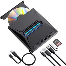 USB 포트 4개와 타입 C 2개와 TF/SD 카드 슬롯 1개가 있는 외장 CD DVD 드라이브 3.0 휴대용 디스크 드라이브 플레이어 버너 리더 라이터 노트북 맥북 데스크탑, USB 포트 4개와 타입 C 2개와 TF/SD 카드 슬