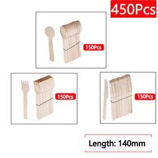 일회용 나무 수저 포크 스푼 커터 나이프 결혼식 생일 파티 용품 주방 디저트 케이크 국자 10-500 개, 22 450pcs set (14cm)