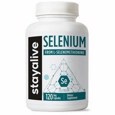 Stayalive 셀레늄 캡슐 40mg 고흡수성 비-GMO 및 글루텐 프리 120캔 100% 순수 셀레늄 보충제 남녀용, 1개, 120정